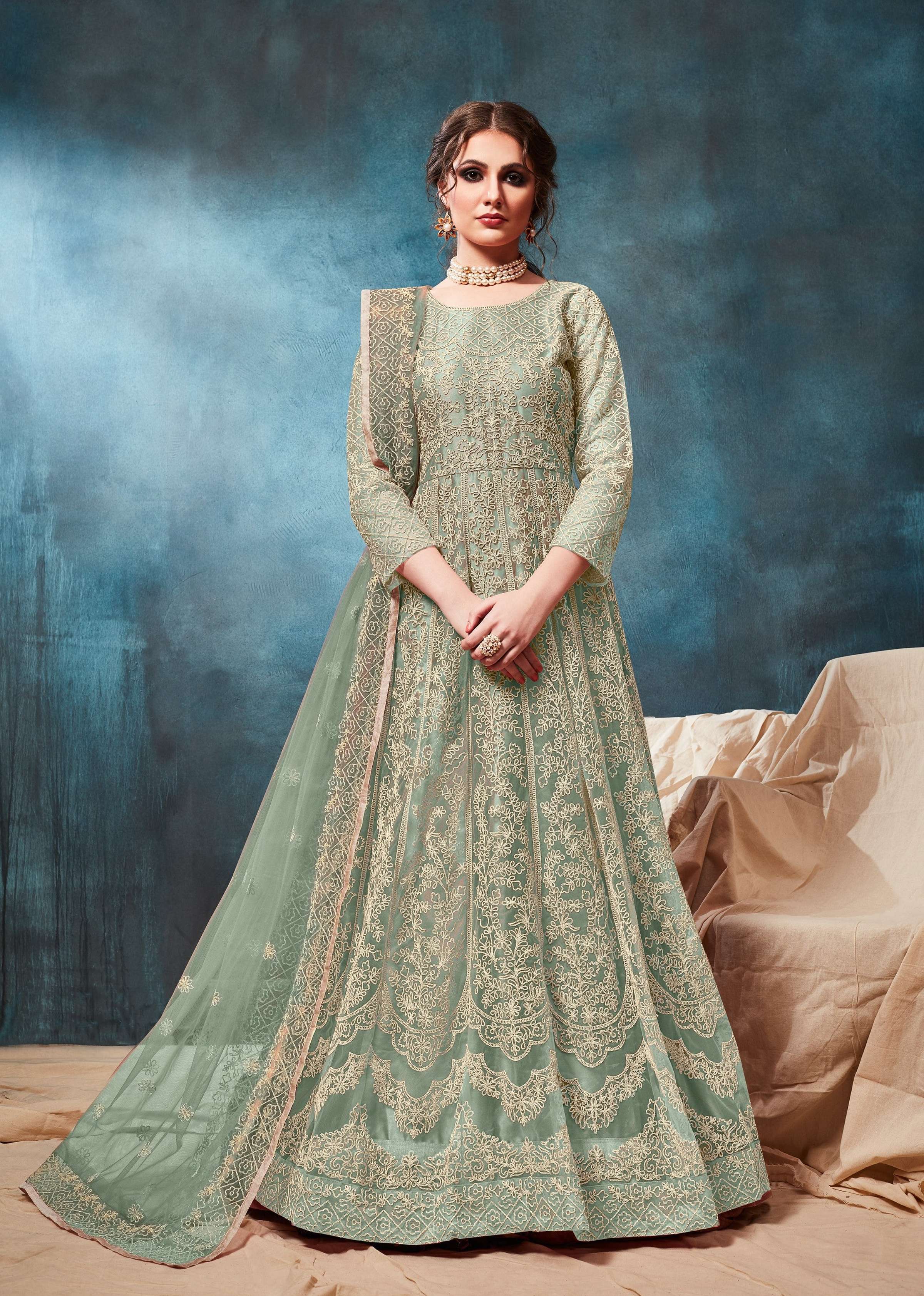 Anaita Light Green Embroidered Net Anarkali Suit - Distacart