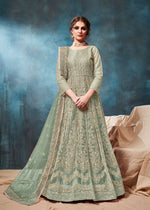 Thumbnail for Anaita Light Green Embroidered Net Anarkali Suit - Distacart