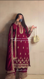 Thumbnail for Yash Enterprise Maroon Crep Silk Emboidery Party Wear Suit Set