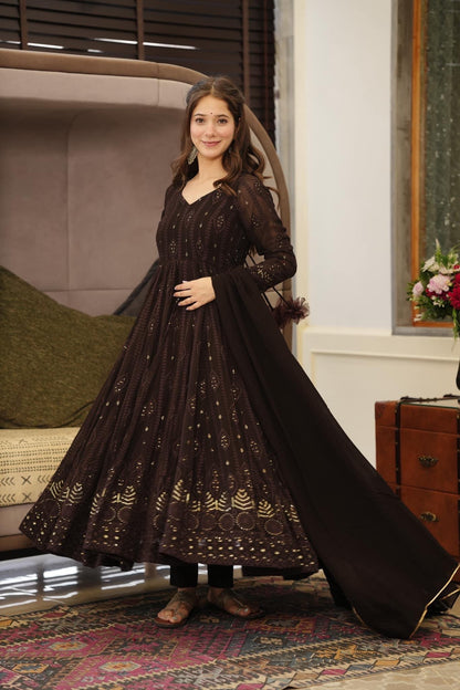 Yash Enterprise Black Embroidered Georgette Suit Set - Distacart