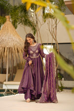 Thumbnail for Yash Enterprise Purple Cosmo Silk Party Wear Ebroidery Suit Set