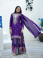 Thumbnail for Yash Enterprise New Designer Embroidered Chinon With Sequence Blue Readymade Salwar Suit