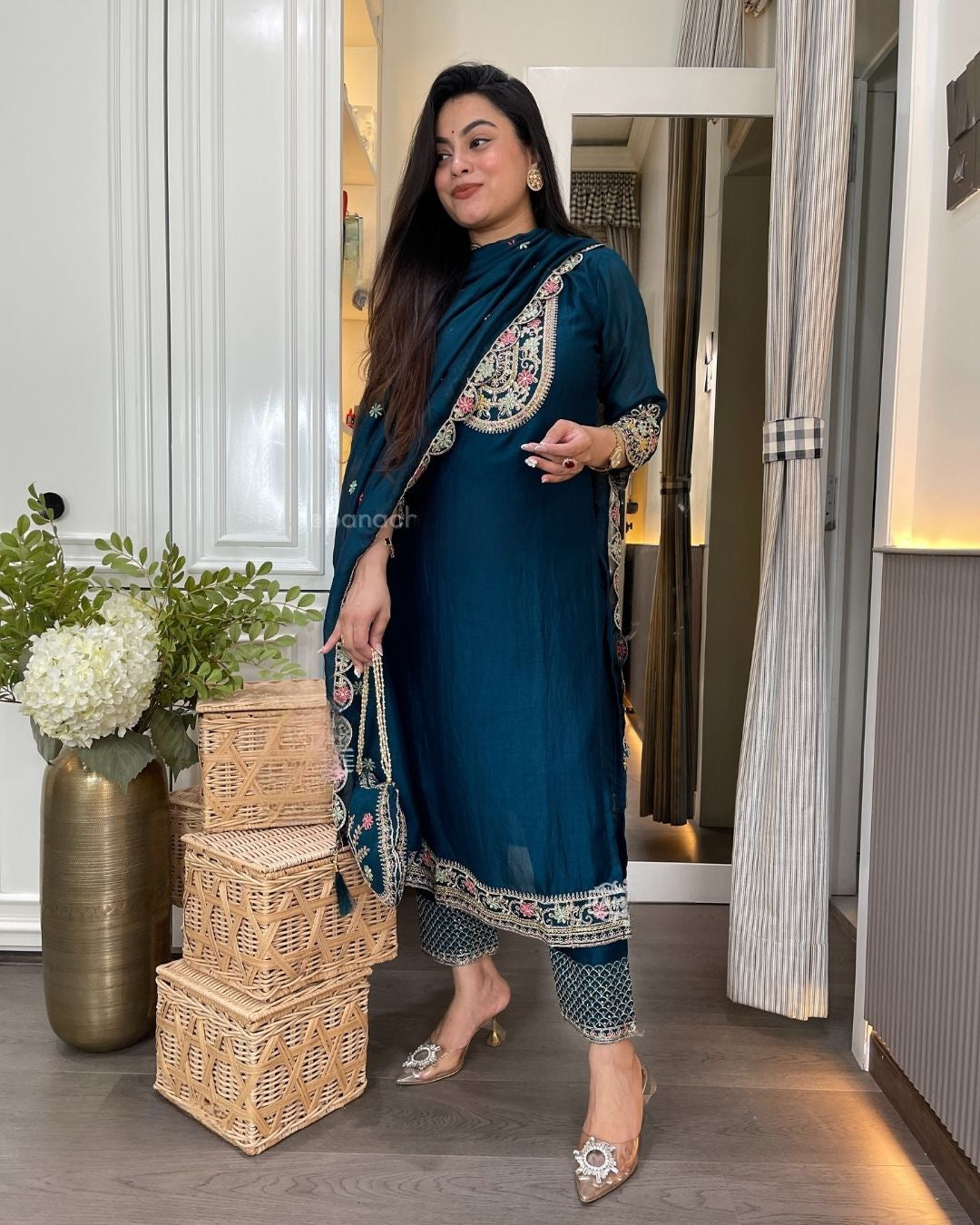 Yash Enterprise Rama Chinon Silk Embroidery Party Wear Suit Set