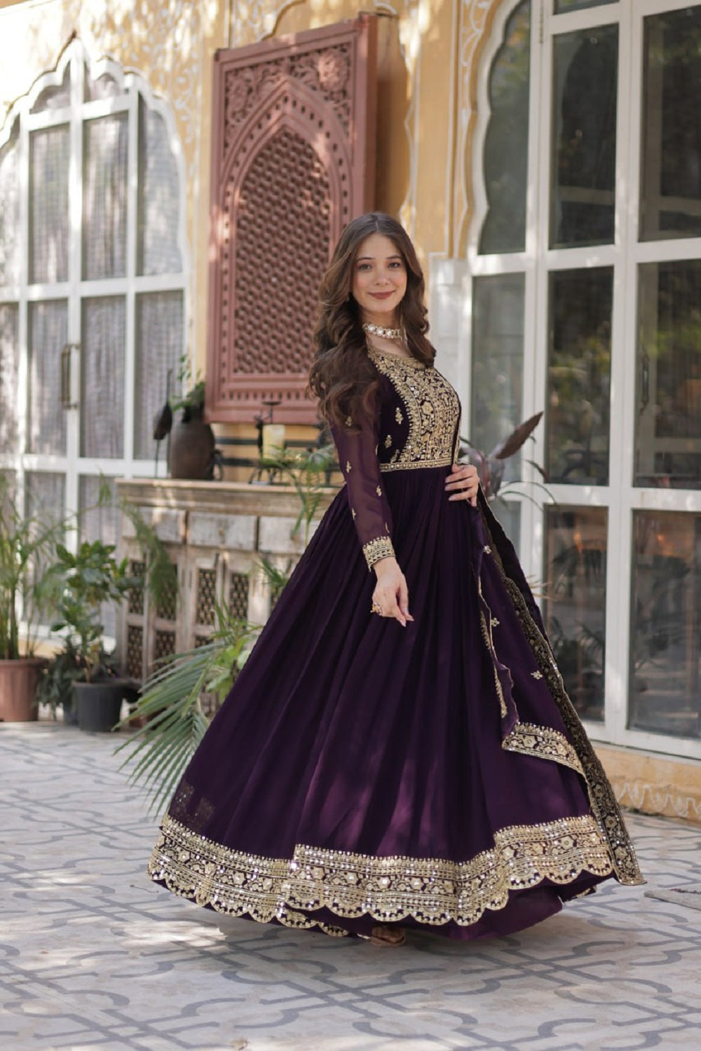 Yash Enterprise Wine Georgette Party Wear Embroidery Suit Set - Distacart