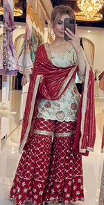 Thumbnail for Yash Enterprise Maoon Cream Chinon Silk Embroidery Party Wear Suit Set