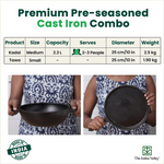 Thumbnail for The Indus Valley CASTrong Cast Iron Cookware Set: Tawa + Kadai, Kitchen Set for Home, Pre-seasoned, 100% Pure, Toxin-free, Induction