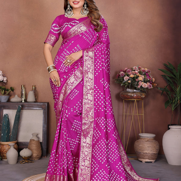 Anaita Purple Handmade Bandhej Viscose Silk Saree With Blouse - Distacart