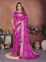 Thumbnail for Anaita Purple Handmade Bandhej Viscose Silk Saree With Blouse - Distacart