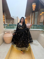 Thumbnail for Yash Enterprise Black Vichitra Silk Party Wear Embroidery Suit Set - Distacart