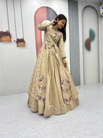 Thumbnail for Yash Enterprise Cream Vichitra Silk Party Wear Embroidery Crop Top With Blouse Lehenga Choli - Distacart