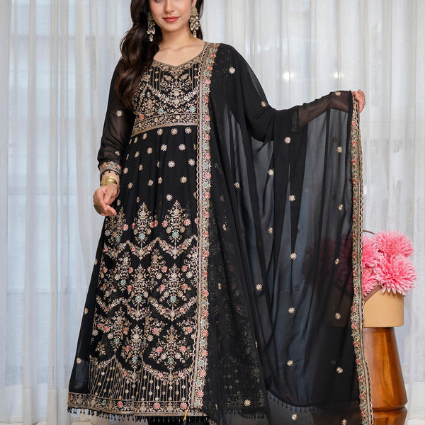 Yash Enterprise Black Georgette Party Wear Anarkali Suit Set - Dista