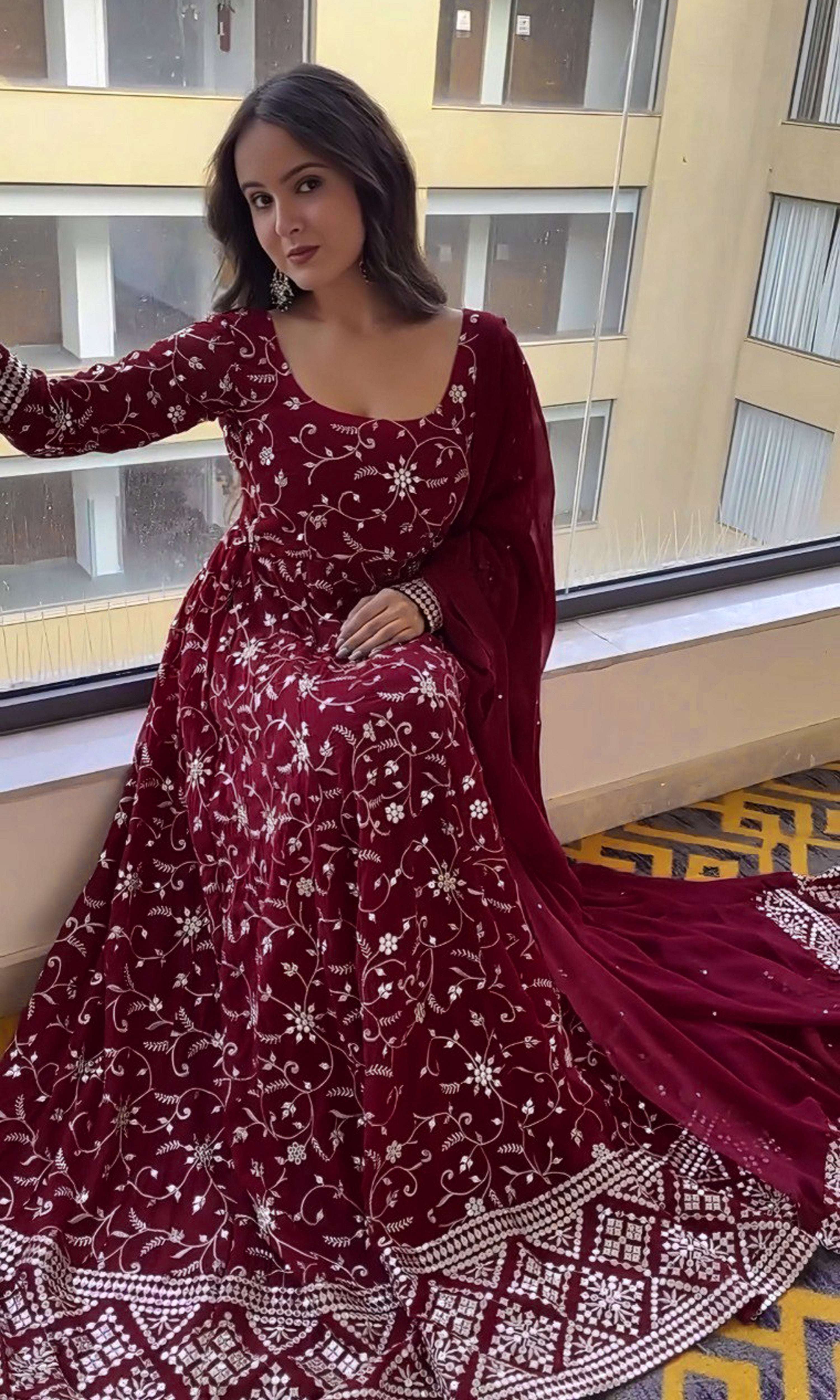 Yash Enterprise Rani Pink Georgette Embroidered Party Wear Anarkali Kurta Set