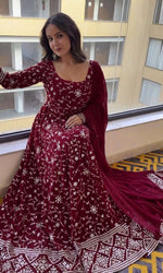 Thumbnail for Yash Enterprise Rani Pink Georgette Embroidered Party Wear Anarkali Kurta Set