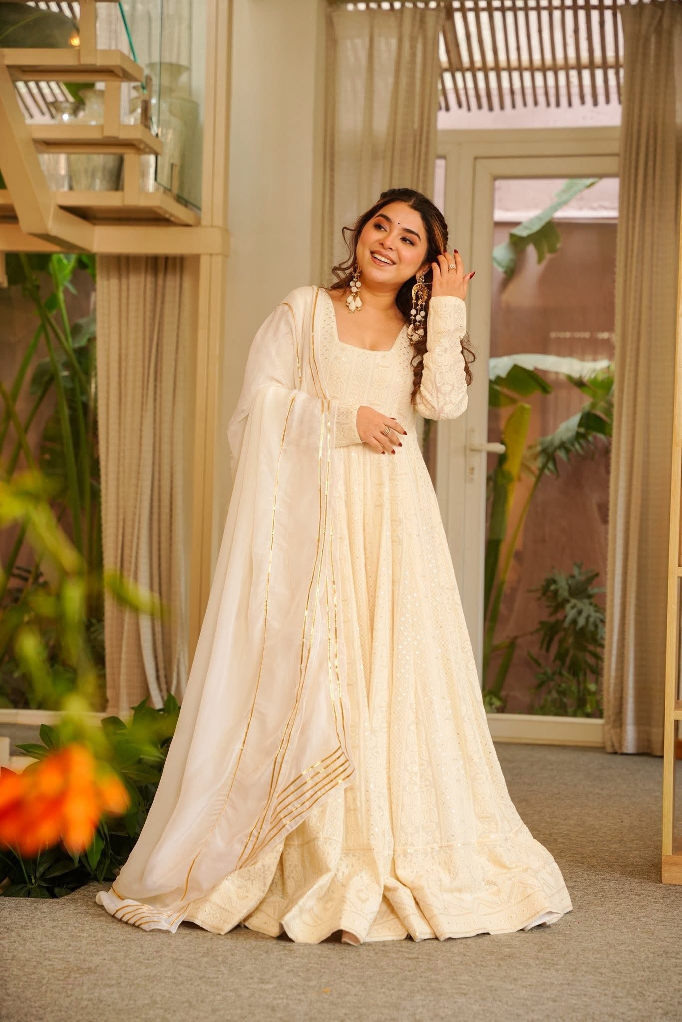 Yash Enterprise Cream Georgette Party Wear Embroidery Suit Set - Distacart