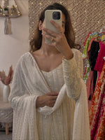 Thumbnail for Yash Enterprise Off White Faux Blooming Party Wear Embroidery Suit Set - Distacart