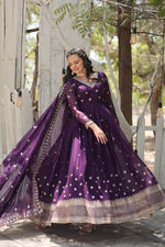 Thumbnail for Yash Enterprise Purple Heavy Fux Blooming Embroidery Party Wear Suit