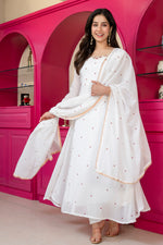 Thumbnail for Yash Enterprise White Georgette Party Wear Embroidery Suit Set - Dista