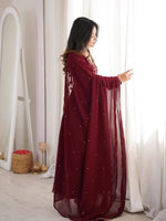 Thumbnail for Yash Enterprise Maroon Faux Georgette Party Wear Embroidery Suit Set - Distacart