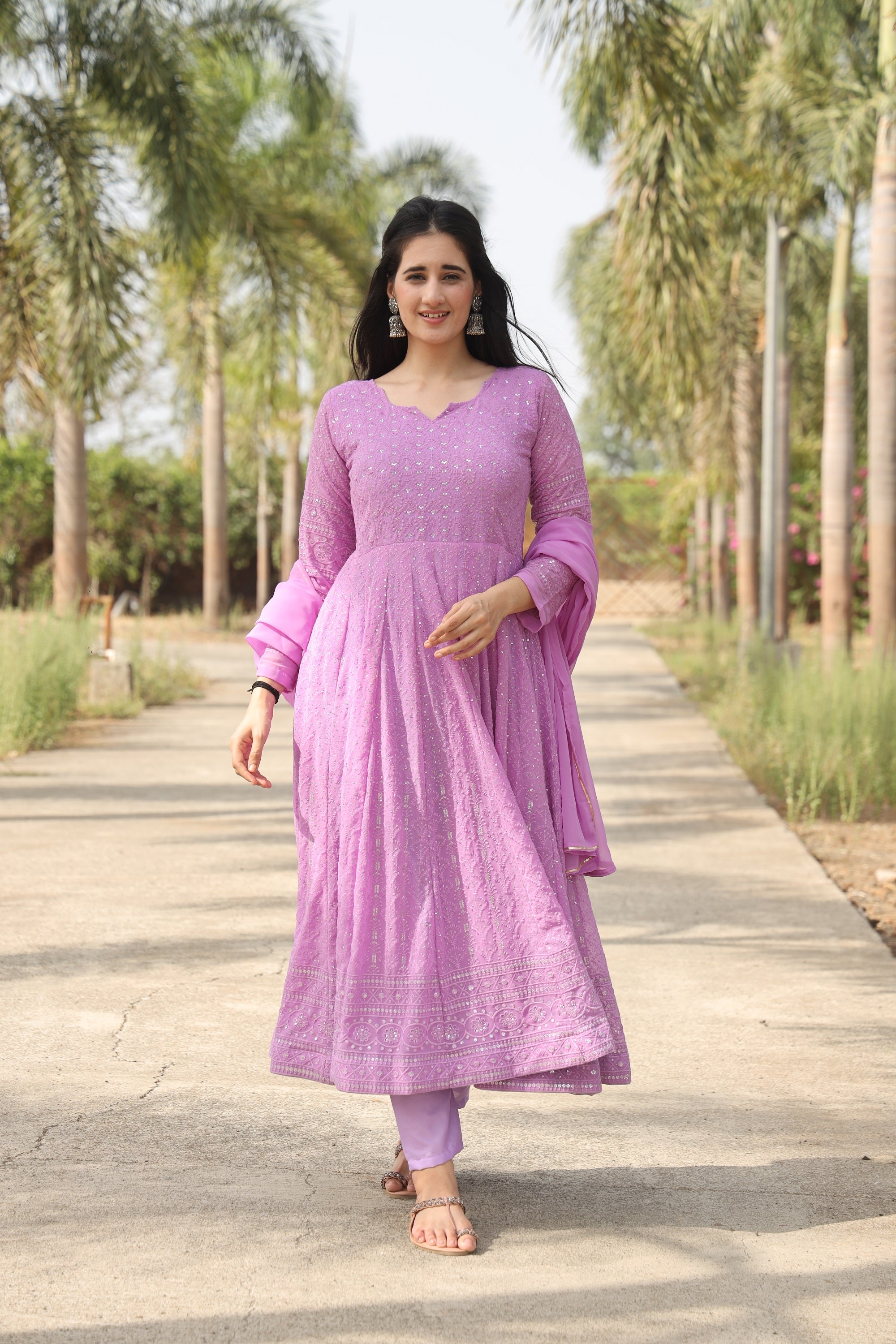 Yash Enterprise Purple Georgette Embroidery Party Wear Suit Set