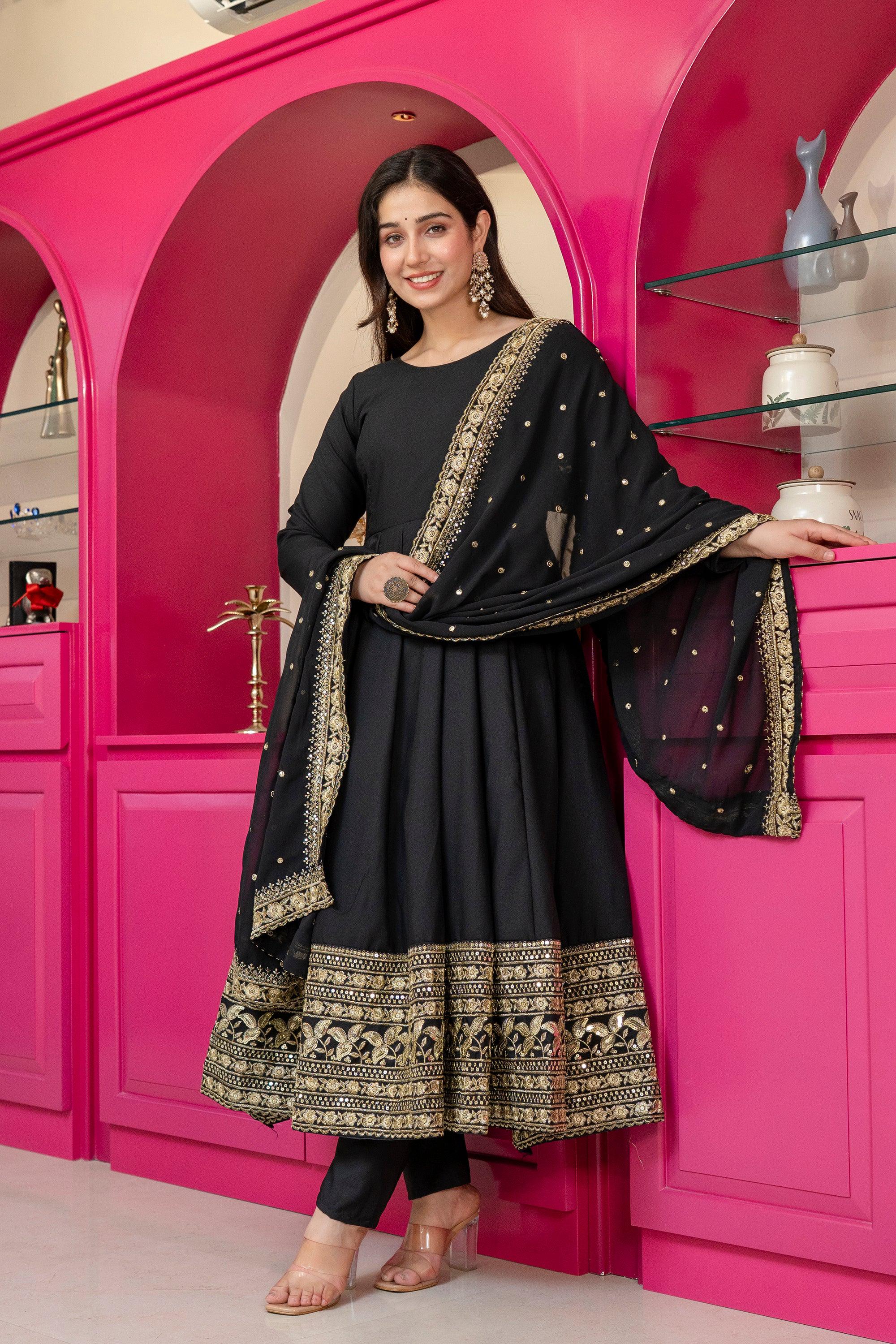Yash Enterprise Black Rayon Party Wear Embroidery Suit Set - Dista