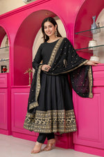 Thumbnail for Yash Enterprise Black Rayon Party Wear Embroidery Suit Set - Dista