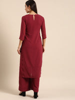 Thumbnail for All About You Women Maroon Ethnic Motifs Embroidered Chikankari Kurta with Palazzos - Distacart