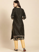 Thumbnail for All About You Women Black & Gold Striped Regular Kurta with Trousers - Distacart