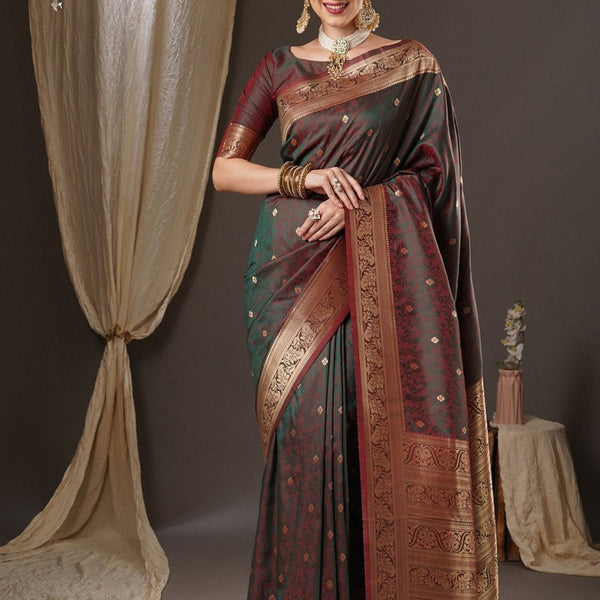 Anouk Floral Zari Banarasi Saree - Distacart