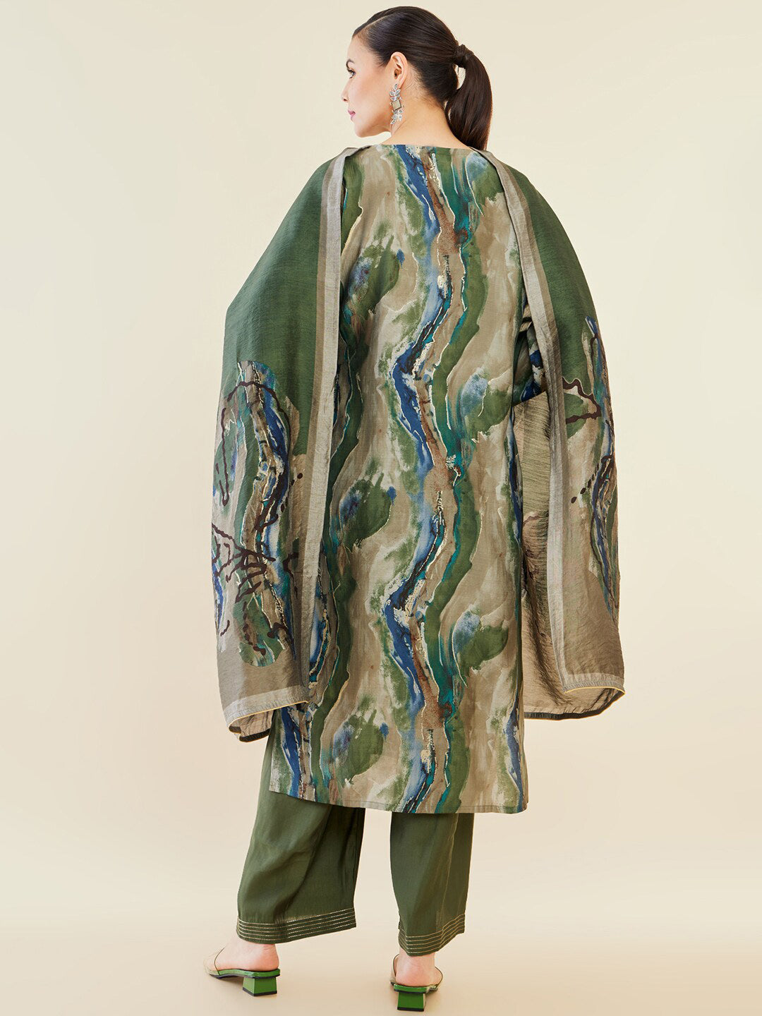 Soch Green Abstract Printed Regular Straight Kurta & Palazzos With Dupatta - Distacart
