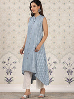 Thumbnail for Ode by House of Pataudi Ethnic Motifs Printed Mandrain collar A-Line Kurta - Distacart