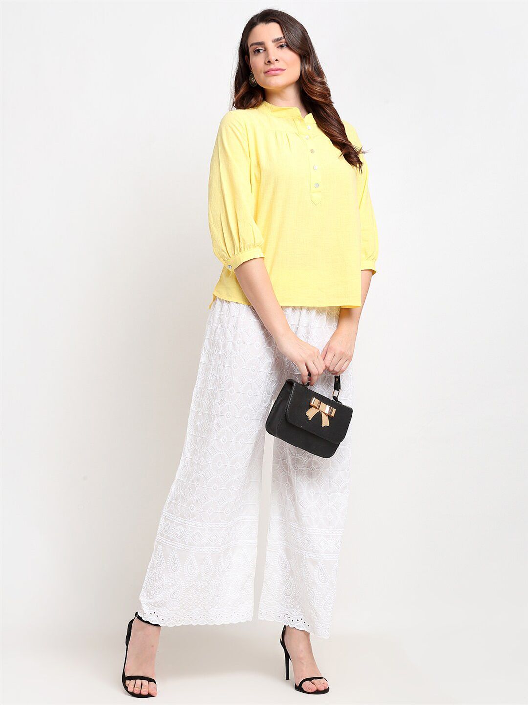 TAG 7 Pack Of 2 Women White Embroidered Palazzos - Distacart