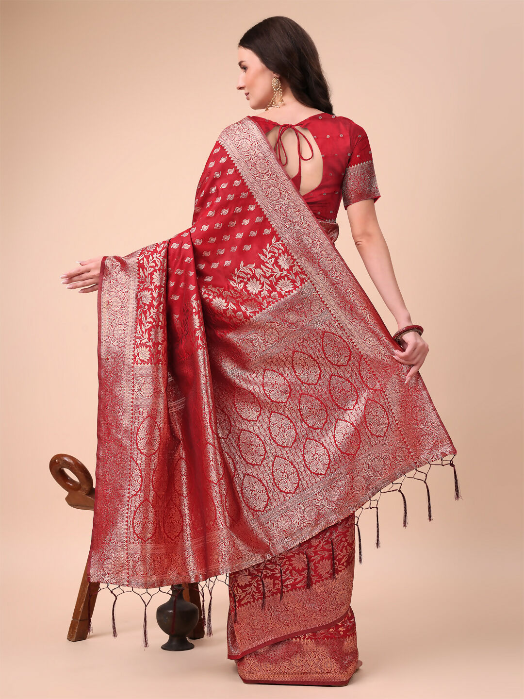 Astita Lichi Silk Red Saree