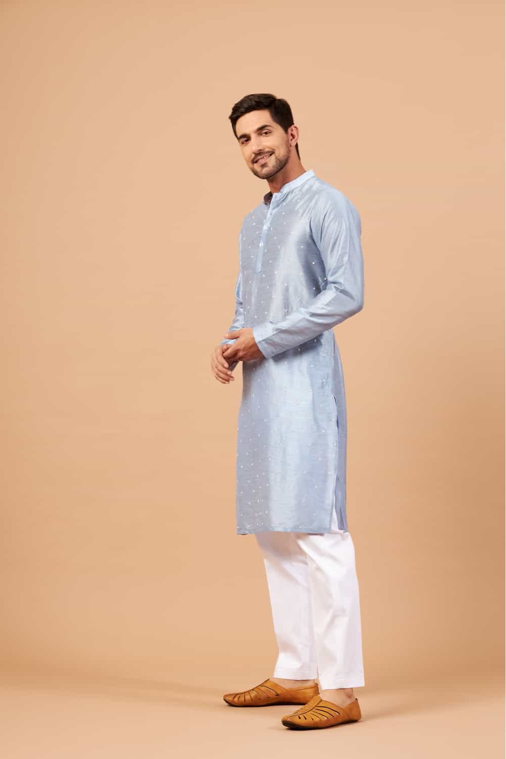 Viva Dot Embroidered Sky Blue Kurta by Hilo Design - Distacart