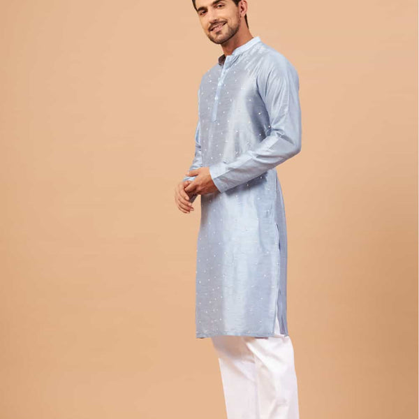 Viva Dot Embroidered Sky Blue Kurta by Hilo Design - Distacart