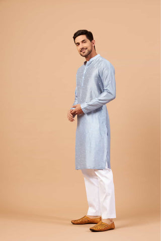 Viva Dot Embroidered Sky Blue Kurta by Hilo Design