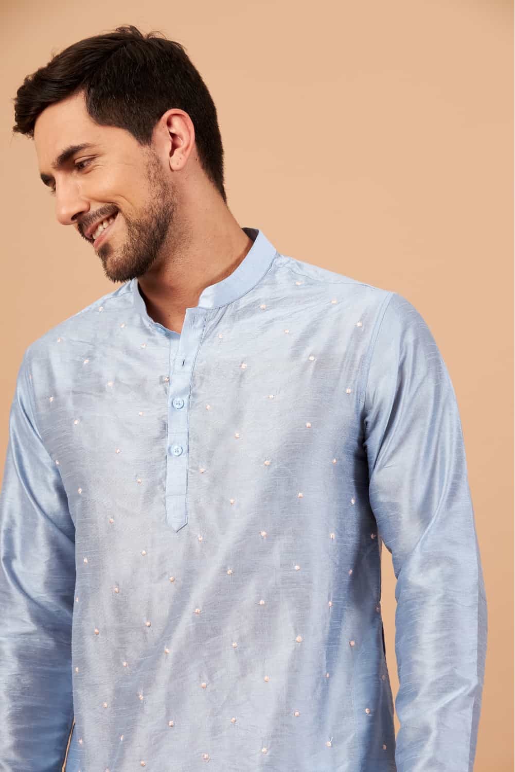 Viva Dot Embroidered Sky Blue Kurta by Hilo Design - Distacart