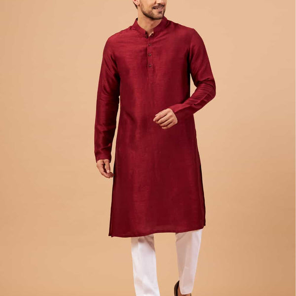Maroon Plain Kurta by Hilo Design - Distacart
