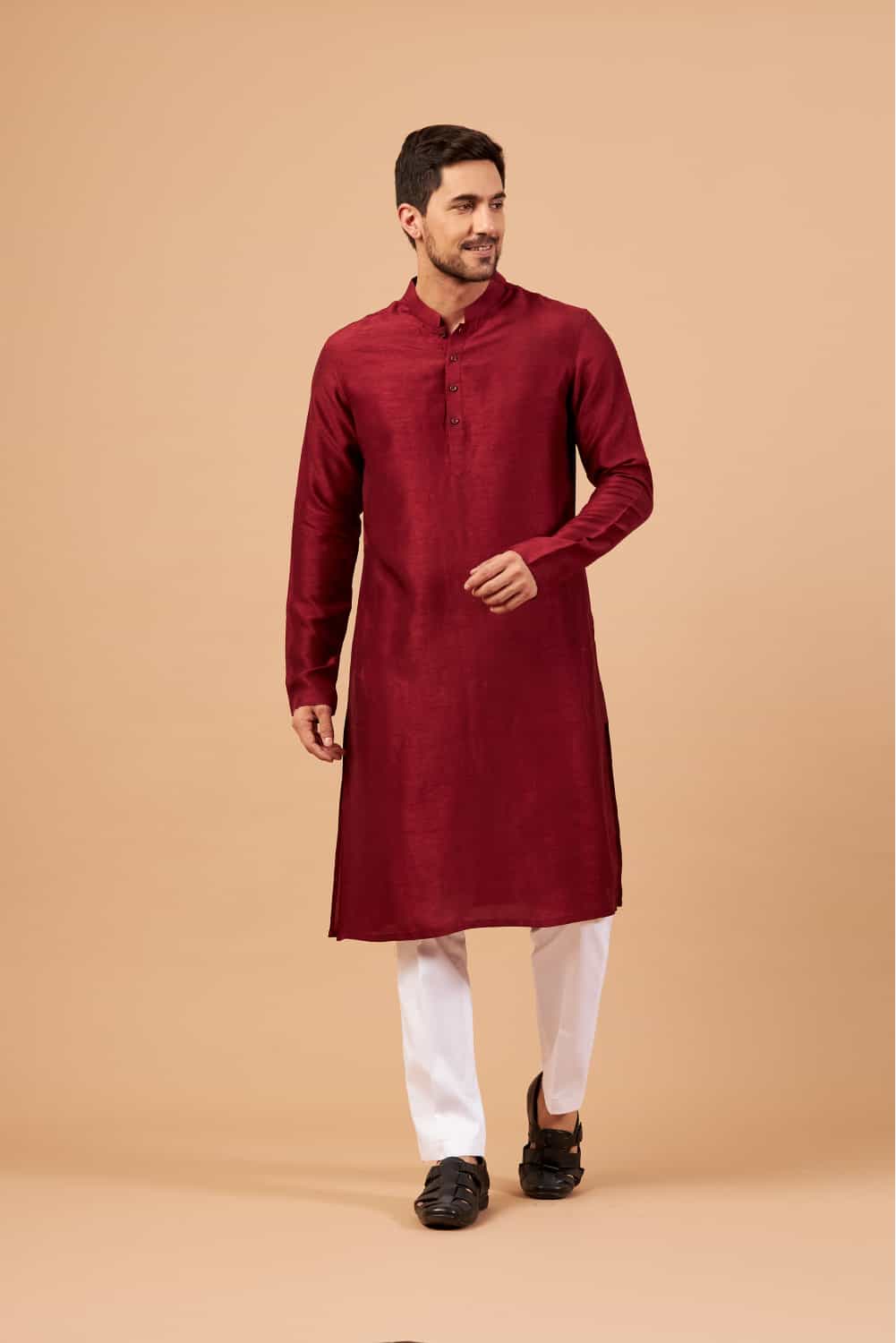 Maroon Plain Kurta by Hilo Design - Distacart