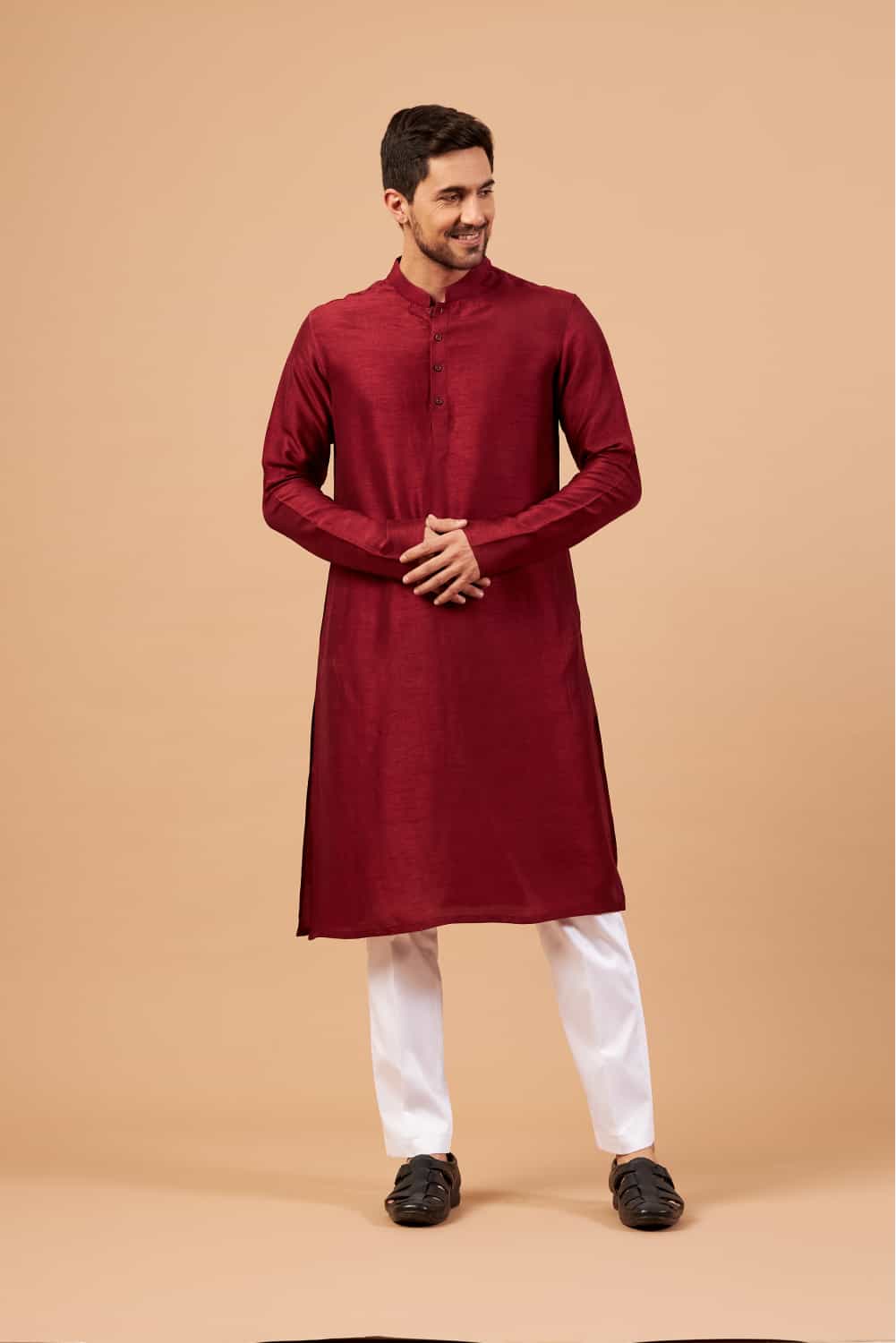 Maroon Plain Kurta by Hilo Design - Distacart