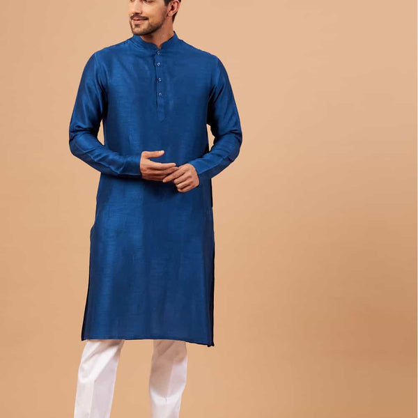 Blue Plain Kurta by Hilo Design - Distacart