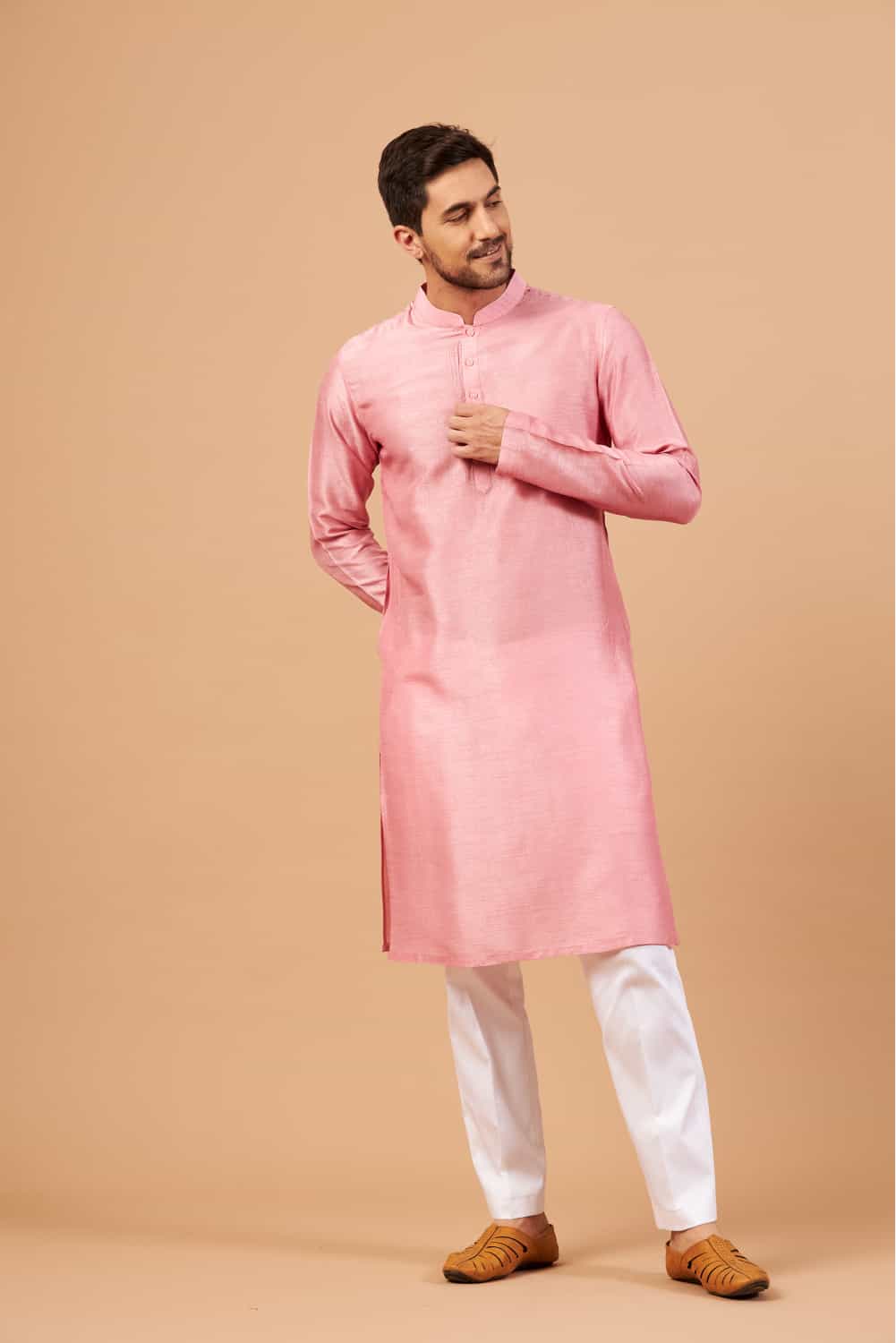 Pink Plain Kurta by Hilo Design - Distacart