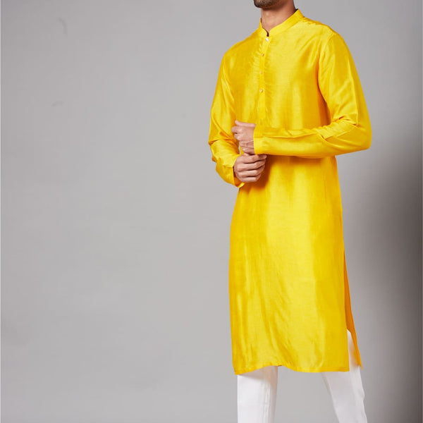 Yellow Plain Kurta by Hilo Design - Distacart