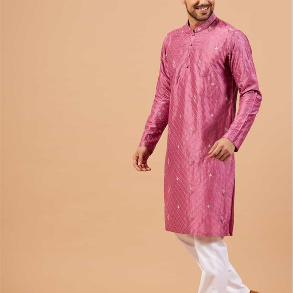 Pumetric Leaf Embroidered Purple Kurta by Hilo Design - Distacart