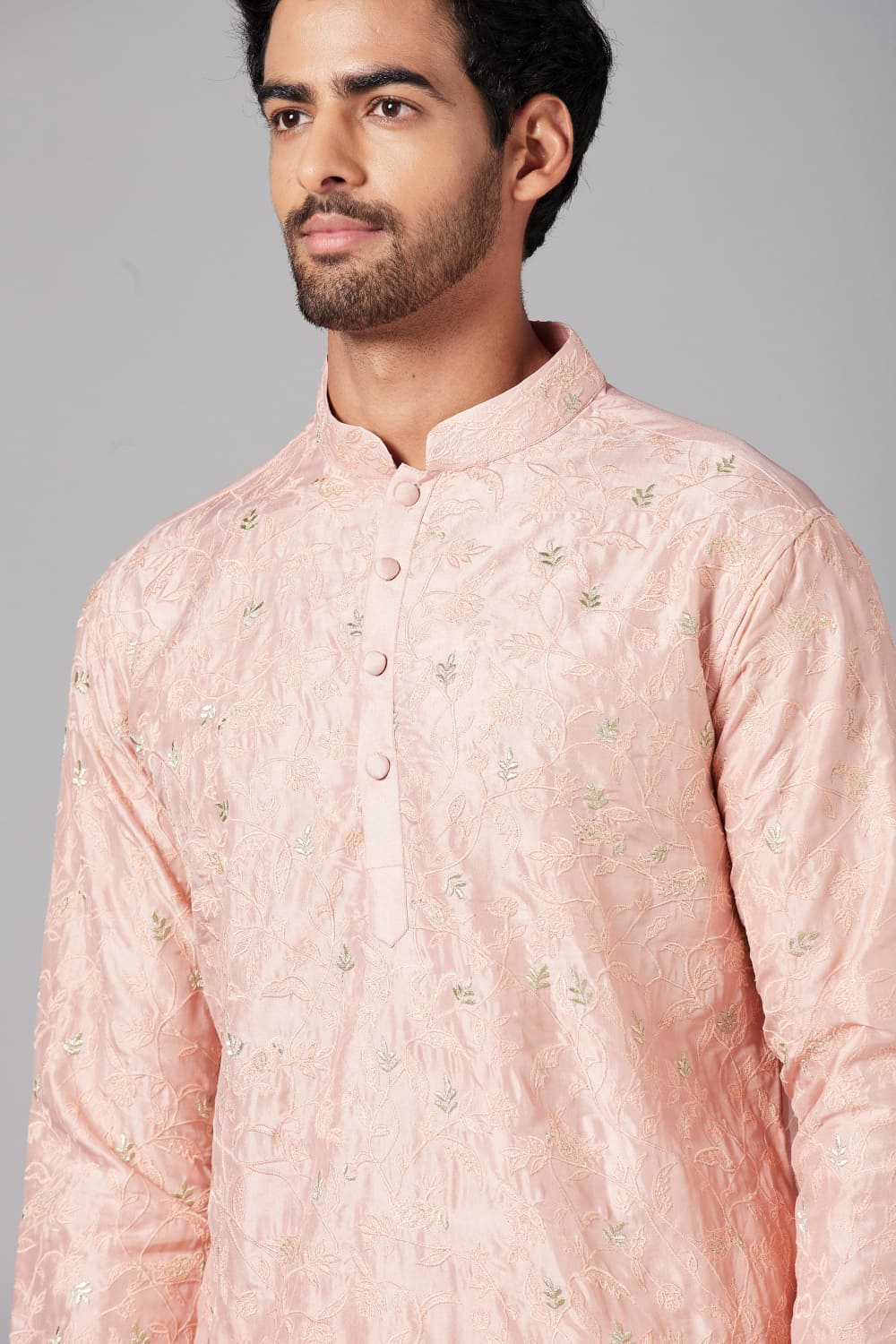 Tiyaan Embroidered Peach Kurta by Hilo Design - Distacart