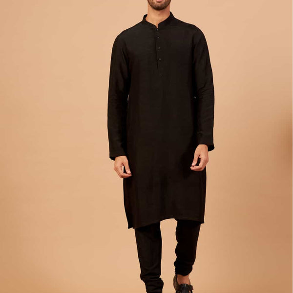 Black Plain Kurta by Hilo Design - Distacart
