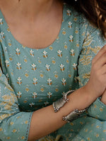 Thumbnail for Anouk Green Floral Printed Panelled Pure Cotton Anarkali Kurta With Trousers & Dupatta