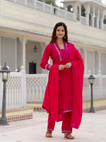 Thumbnail for Kalini Floral Embroidered Regular Pure Cotton Thread Work Kurta With Trousers & Dupatta - Distacart