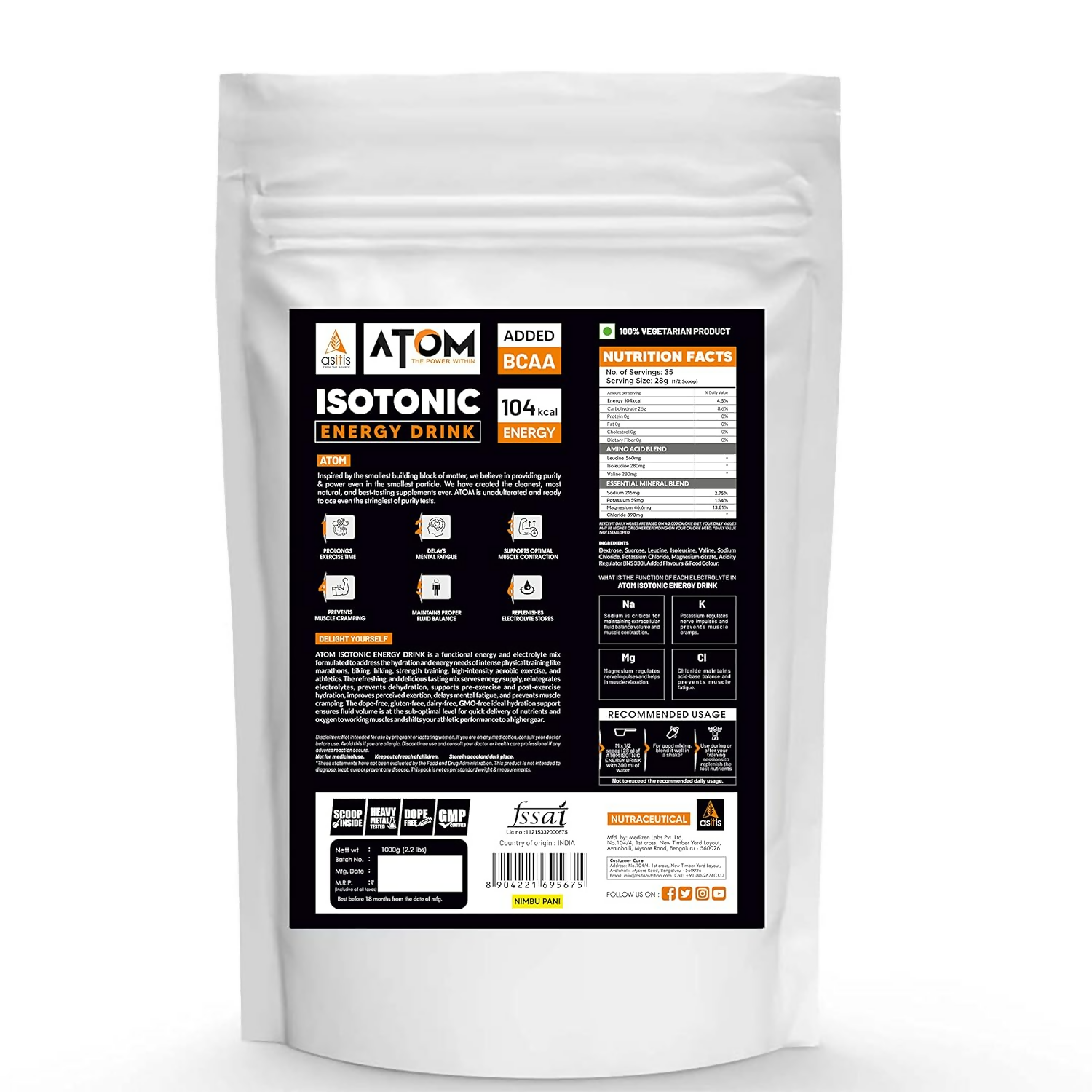 As-It-Is Atom Isotonic Energy Drink Nimbu Pani Flavor