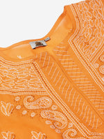 Thumbnail for ADA Women Mustard Yellow & White Chikankari Embroidered Cotton Sustainable Handloom Kurta with Palazzos - Distacart