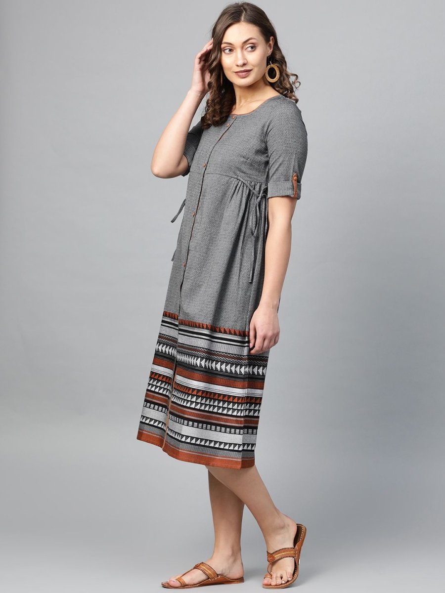 AURELIA Self Design A-Line Cotton Dress - Distacart